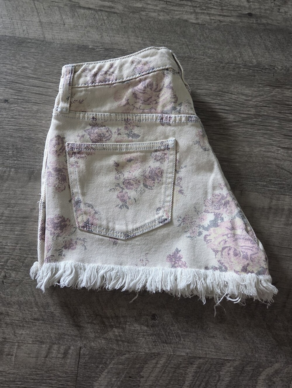 Mossimo Cream and Light Pink Floral High Rise Denim Shorts.